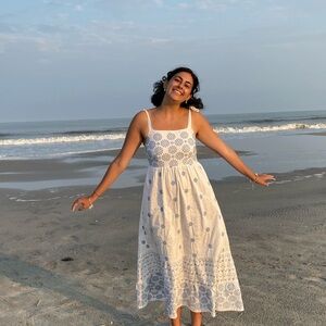 American Eagle White and Blue Floral Maxi Dress